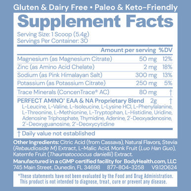 BodyHealth PerfectAmino Electrolytes Powder No Sugar Keto Sugar Free Fasting Electrolytes Drink Mix Hydration Powder with Trace Minerals Orange 30 Servings