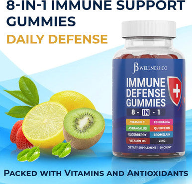8 In 1 Immune Support Booster Supplement Gummies With Astragalus Root, Vitamin C And Zinc 50Mg, Vitamin D 5000 Iu, Turmeric Curcumin & Ginger, B6, Elderberry (2 Pack) (120 Count)