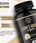 Bioyouth Organic Lions Mane Capsules Dietary Supplement Premium Organic Lions Mane Mushroom Extract | 90 Capsules