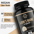 Bioyouth Organic Lions Mane Capsules Dietary Supplement Premium Organic Lions Mane Mushroom Extract | 90 Capsules