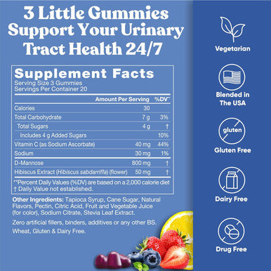 Eu Natural Urinary Harmony D Mannose Gummies for Urinary Tract Health D-Mannose & Hibiscus Cleanse Flush & Protect the Urinary System Potent Formula Drug 60 Berry Lemon Flavor Gummies 20 Day Supply