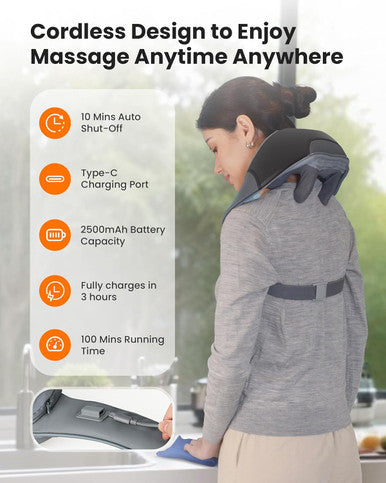 Cili Cordless Neck Massager With Heat, 4D Shiatsu Neck Shoulder Massager Deep Tissue Neck Back Massager Pillow, Wider Massage Head & More Heating Area, For Dad Mom