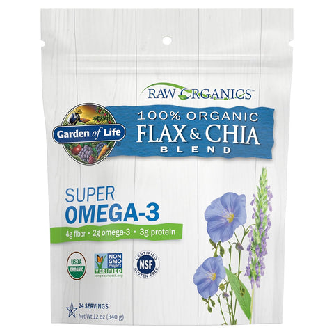 Garden of Life Raw Organics 100% Organic Ground Flax Seed & Chia Blend, Gluten Free Golden Flaxseed Meal plus Premium Black Chia Seeds, 24 Servings