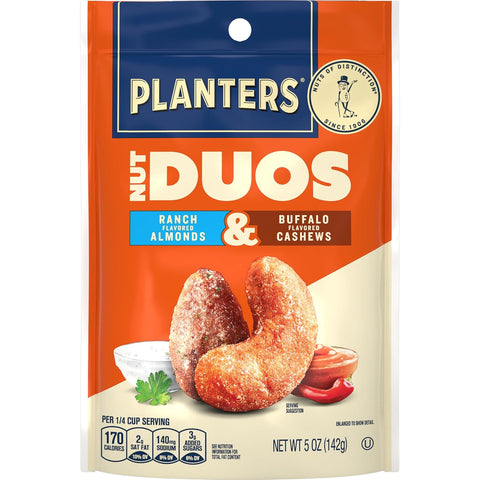 PLANTERS Nut Duos, Peppercorn Pistachios & Parmesan Cashews, Roasted, 5 Oz | Flavored Nuts. 0g Trans Fat. Plant Based Protein. Resealable Bag. Snacks for Adults. Party Mix, Party Snacks