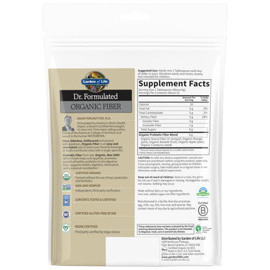 Garden of Life Dr Formulated Organic Fiber Supplement Powder Unflavored Sugar Free Psyllium Free Prebiotic Superfoods Constipation Relief And Hunger Control For Men And Women 32 Servings