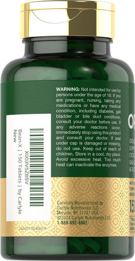 Carlyle Opti-Bean | 150 Tablets | Digestive Support | Gas Bloating & Discomfort Enzyme Blend | Vegetarian Non-GMO & Gluten Supplement