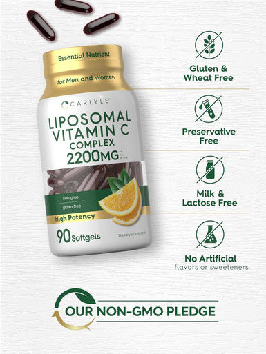 Carlyle Liposomal Vitamin C | 2200mg | 90 Softgels | High Potency Complex Supplement | Non-GMO Gluten Supplement Packaging May Vary