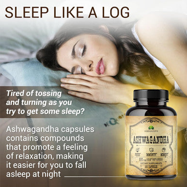 Herbalicious Ashwagandha Supplement - Natural Withania Somnifera Root Capsules - Natural Stress Relief Mood Booster Sleep Aid & Calming Support 100 Count