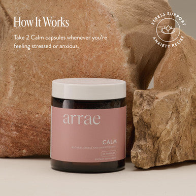 Arrae Calm Cortisol Manager 60 Stress and Panic Relief Capsules Mood Support Supplement w L Theanine Inositol Passionflower and Magnesium to Help You Feel Zen