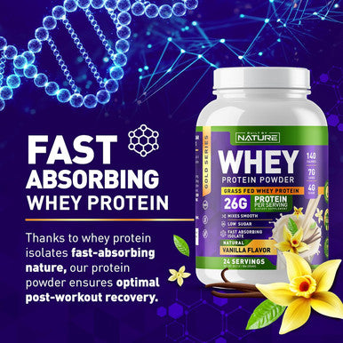 Built Nature Whey Protein Powder - 100% Pure Whey Shake With Whey Isolate, 26G Protein, No Bloating, Mixes Smooth, No Clumps Or Chunks - High Protein, Low Sugar Drink - Natural Vanilla Flavor - 24 Servings