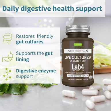 Live Cultures+ Probiotic Complex With Prebiotics For Gut Health, Lactobacillus Acidophilus & Bifidobacterium, 25 Billion Cfu, Vegan, Bloating Relief, 30 Capsules, By Igennus
