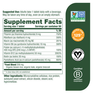 MegaFood Balanced B Complex - B Complex Vitamin Supplement - 8 B Vitamins Including Vitamin B6 Vitamin B12 Folate Biotin & More - Supports Cellular Energy Production - Vegan Gluten Free - 90 Tabs