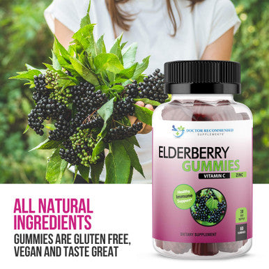 Elderberry Gummies with Zinc and Vitamin C Black Elderberry with Vitamin C and Zinc for Kids and Adults Antioxidant Supplement 60 Gummies