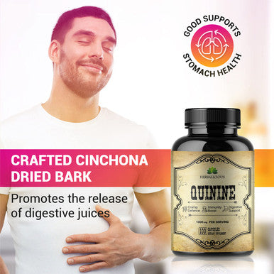 HERBALICIOUS Quinine Capsules - Cinchona Officinalis Bark Herbal Supplement For Muscle, Cramp Defense And Overall Digestive Health - All-Natural Quinine Sulfate Pills, 500Mg Per Capsule, 100 Tablets