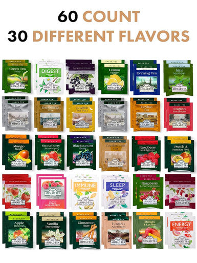 Blue Ribbon Sampler Assortment Box (60 Count) 30 Flavors Prime Tea Bags Birthday s for Tea Lovers Mom Dad Women Men Friends Coworkers