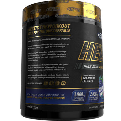 EHP Labs Hectic PreWorkout High Stim Advanced Pre Workout Powder for Max Performance Caffeine Beta Alanine Coconut Water Energy Pump Recovery and Hydration 40 Serves Blue Raspberry