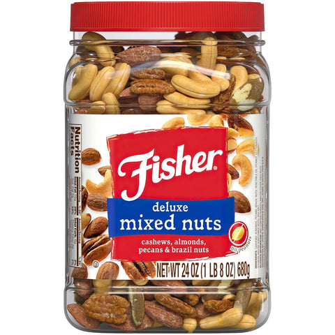 Fisher Snack Honey Roasted Mixed Nuts with Peanuts, 24 Ounces, Peanuts, Cashews, Almonds, Filberts, Pecans