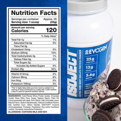 Evogen Isoject - Whey Protein Isolate | Ultra-Pure Whey Protein Powder with Ignitor Enzymes BCAAs and EAAs | Enhanced Absorption & Recovery | Cookies and Cream | 25 Servings