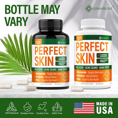 Acne Supplements For Clear Skin With Biotin, Zinc, Vitamin A & Niacin - Acne Pills For Acne Scar Treatment - Cystic Acne Treatment With Probiotics For Gut Health & Glowing Skin - Made In Usa - 60 Caps
