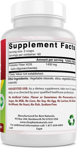 Best Naturals Prebiotics Fiber XOS (Xylo Oligosaccharide) 1400mg Serving 120 Veg Capsules