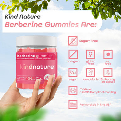kindnature Kind Nature Berberine Gummies 1000mg with Ceylon Cinnamon & Resveratrol ÃƒÂ¢Ã¢â€šÂ¬Ã¢â‚¬Å“ Sugar-Free Vegan Supplement for Blood Sugar Support Metabolism Cravings Wellness Non GMO Gluten Free
