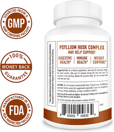 Psyllium Husk Complex - 1080mg of Psyllium Husk Powder (60 High Fiber Capsules) Fiber Supplement with Psyllium + 10 Herbs Supports Digestion, Intestinal Health & Regularity*