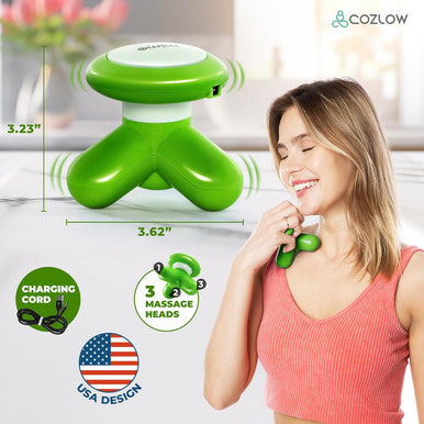 Mini Handheld Massager - Green - Powerful Massage Vibrations For Muscle Relief & Relaxation - Portable Therapeutic Device W/ 2 Convenient Power Modes (Battery Operated & Usb Powered)