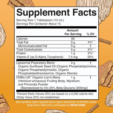Maryruth Organics Organic Lions Mane Supplement by | Ultra Absorption Liposomal | Full Spectrum Lion's Mane Mushroom | 200mg Beta-Glucans Per Serving | USDA Organic | Vegan | 7.6 oz | 15 Servings