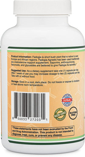 Fadogia Agrestis 600mg Per Serving 180 Capsules Powerful Extract to Support Healthy Testosterone Levels and Athletic Performance Manufactured and Tested in The USA by Double Wood Supplements