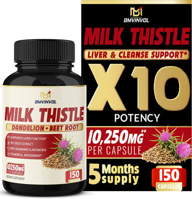 5 Months Supply Milk Thistle Extract Capsules 7 Herbs Equivalent to 10250 mg Health Cleanse and Detox Supplement Enhanced Beet Root Cissus Dandelion More Liver Support Pills Supplement