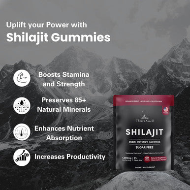 Pure Himalayan Shilajit Resin Potency Gummies Supplement For Men & Women 1000Mg Sugar 85+ Trace Minerals Immumity, Energy, Vitality & Brain Natural Raspberry Flavor (60 Count)