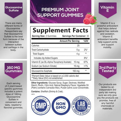 Nature'S Nutrition Nature's Joint Support Glucosamine Gummies Plus Vitamin E - Joint Support Supplement for Occasional Discomfort for Back Knees & Hands - Joint Health & Flexibility Supplement - 60 Gummies