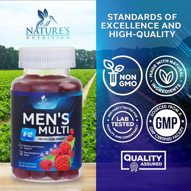 Men Multi Vitamin Gummy - Multi-Vitamin For Men Daily Nutritional Support With Vitamins A, C, D, E, B12, Zinc, Folate, Biotin & More - Energy, Memory, Focus & Immune Health Support - 60 Gummies