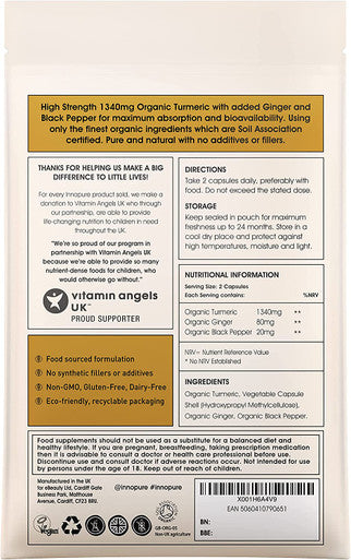 INNOPURE Organic Turmeric Curcumin 1340mg with Organic Black Pepper & Ginger - 120 Capsules - High Strength Turmeric Supplement - UK Made