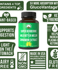 Ultra High Strength 4-In-1 Super Berberine Patented Glucovantage + Wild Bitter Melon + Cinnamon Extract + Chromium Picolinate