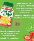 Chewy Vites Adult High Strength Vitamin D3 60 Vitamin D Gummies 25 micrograms 1000 IU 2 Months Supply Vegan Real Fruit Juice Strawberry Flavour
