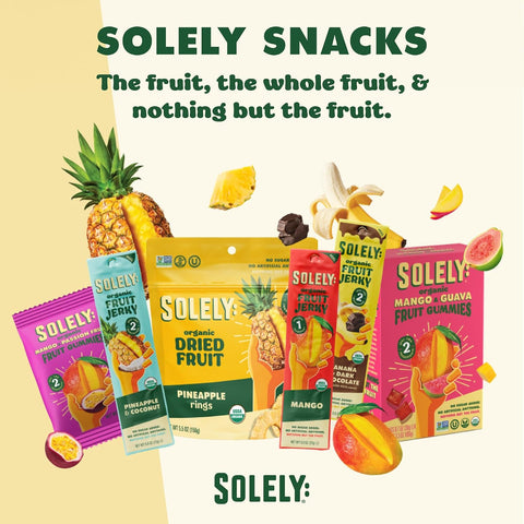 SOLELY - Organic Pineapple Fruit Jerky - 1 Individually Wrapped Strip - Fruit Leather Made from Dried Fruit - Healthy Snacks for Adults & Kids - Non GMO, Vegan Snacks - 0.8oz (23g)