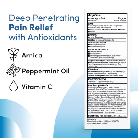 Penetrex Advanced Joint & Muscle Pain Relief Cream 2 Oz - Natural Menthol 5 External Analgesic With A Blend Of Antioxidants Arnica Peppermint Oil & Vitamin C