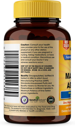 Sandhu Herbals Zinc Magnesium Aspartate Supplement 120 Capsules, Made In The Usa Recovery & Sleep Supplement, Promotes Muscle Recovery, Immune SupportVitamin B6