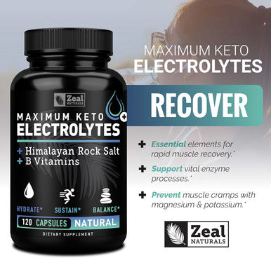 Keto Electrolyte Supplement (120 Capsules) Maximum Keto Electrolytes Supplements Pills W Pink Himalayan Salt, B Vitamins, Magnesium And Potassium Supplement - Salt Pills & Electrolyte Tablets