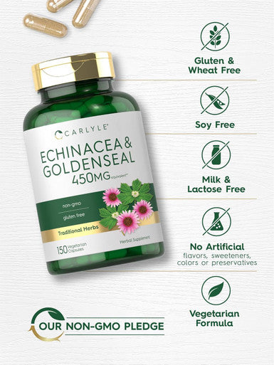Carlyle Echinacea Goldenseal Capsules | 150 Count | Vegetarian Non-GMO Gluten