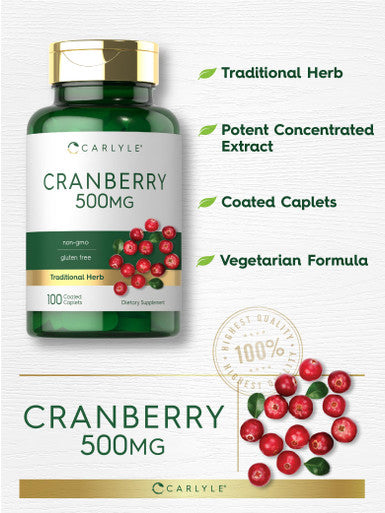 Carlyle Cranberry Pills | 500Mg | 100 Caplets | Vegetarian, Non-Gmo, Gluten Free Supplement