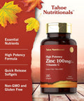 Carlyle Zinc Supplement 100mg with Vitamin C | 180 Softgels | Non-GMO Gluten | Tahoe Nutritionals