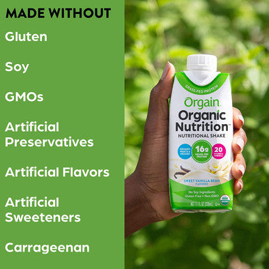 Orgain Organic Nutritional Shake Vanilla Bean Meal Replacement 16g Grass Fed Whey Protein 20 Vitamins Minerals Gluten Soy Kosher NonGMO 11 Fl Oz Pack of 12