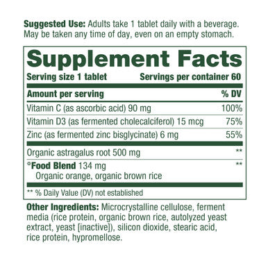 MegaFood Daily Immune Support - Immune Support Supplement With Vitamin C Vitamin D Zinc Astragalus Root And More - Vitamins For Women & Men - Non-Gmo - Made Without 9 Food Allergens - 60 Tabs