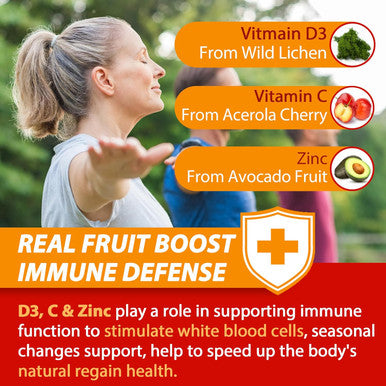 Sugar Vitamin C + D3 + Zinc Gummies For Adults 50 +, 9 In 1 Immune Defense Supplement With D3 5000Iu, Elderberry, Echinacea, Mullein Leaf For Boost Immunity, Power Antioxidant, Vegan (Pack Of 2)