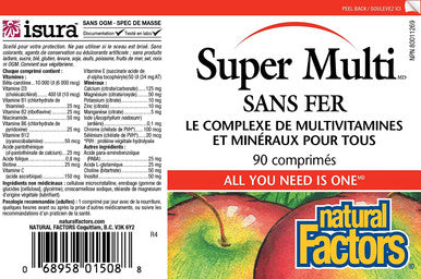 Natural Factors Super Multi Iron Free Daily Multivitamin and Mineral Support 90 tablets 90 servings