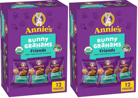 Annie's Organic Friends Bunny Grahams, Chocolate Chip, Chocolate, and Honey Baked Graham Snacks, 11.25 oz