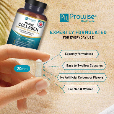 Marine Collagen With Hyaluronic Acid 1100Mg - 90 Capsules Boosted With Hyaluronic Acid, Vitamins C, E, B2, Biotin, Copper, Zinc And Iodine For Women And Men Made In The Uk By Prowise Healthcare