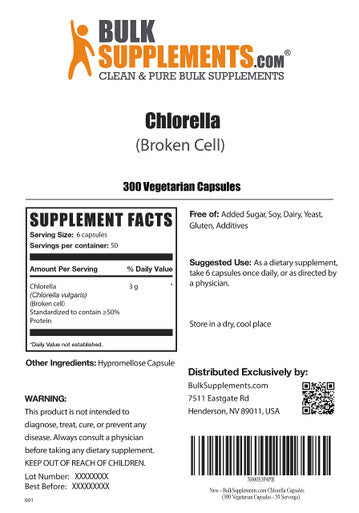 BulkSupplements Chlorella Capsules - Superfood Supplement for Immune Support, Broken Cell Wall - - 3g (6 Capsules) - 50-Day Supply (300 Veg Capsules)